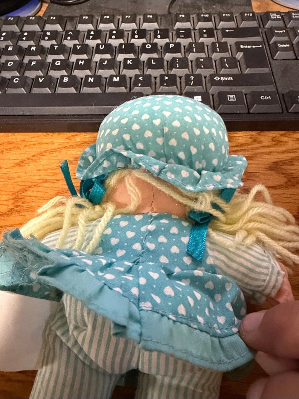 Blue Heart-Print Plush vintage  Rag Doll for Kids - Soft Cuddly Toy